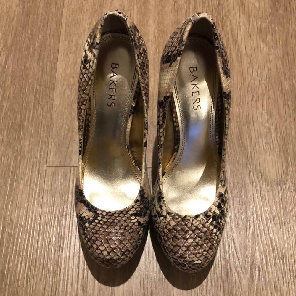 Snakeskin platform heels.